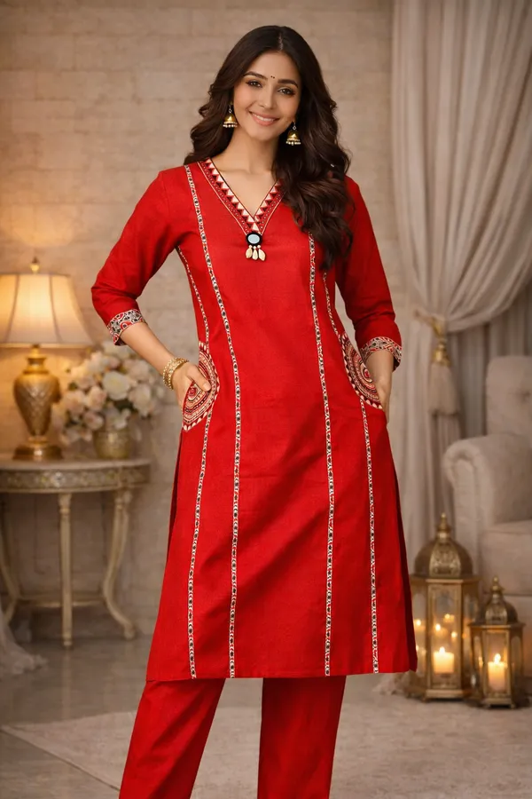 Red_Printed_Embellished_Kurta_Set_For_Women_Swdh30