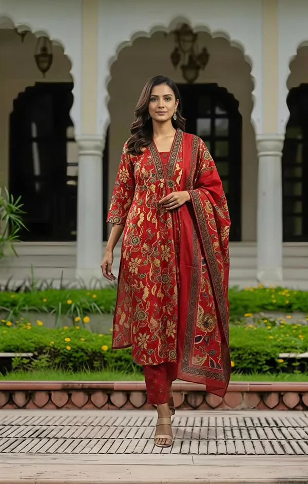 Stylish_Olive_Green_Floral_Kurta_Dupatta_Set_For_Festive_And_Daily_Wear_Swsk37_Mehroon