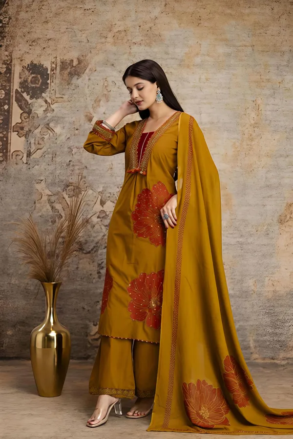 Mustard_Yellow_Floral_Printed_Kurta_Palazzo_Set_With_Dupatta_Rd32