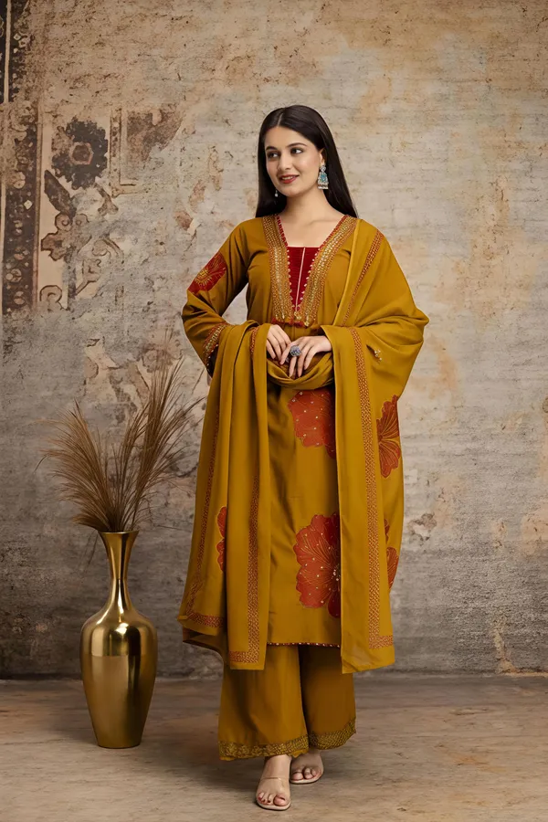Mustard_Yellow_Floral_Printed_Kurta_Palazzo_Set_With_Dupatta_Rd32