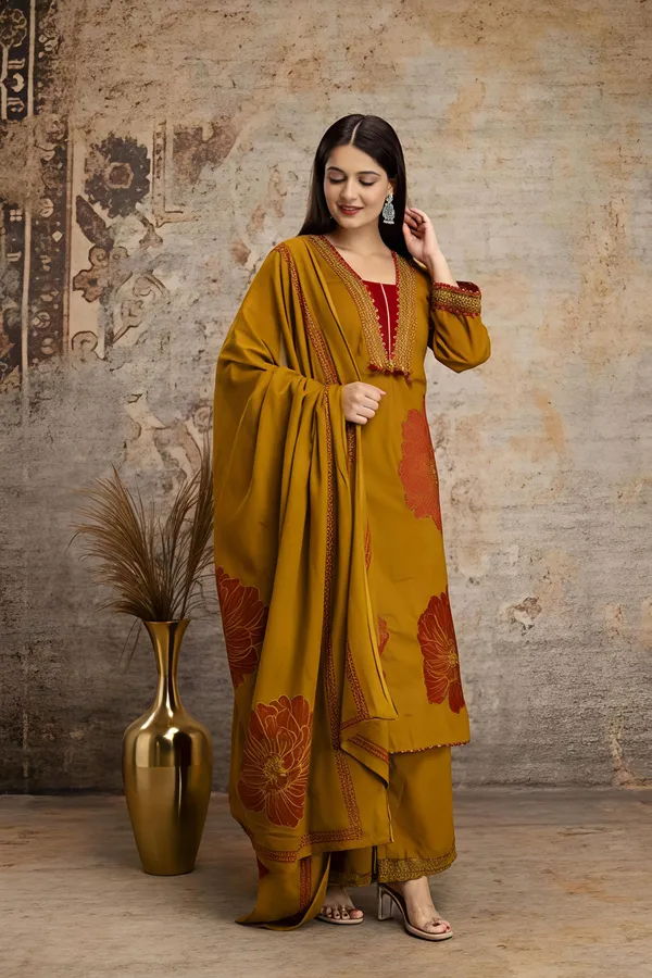 Mustard_Yellow_Floral_Printed_Kurta_Palazzo_Set_With_Dupatta_Rd32