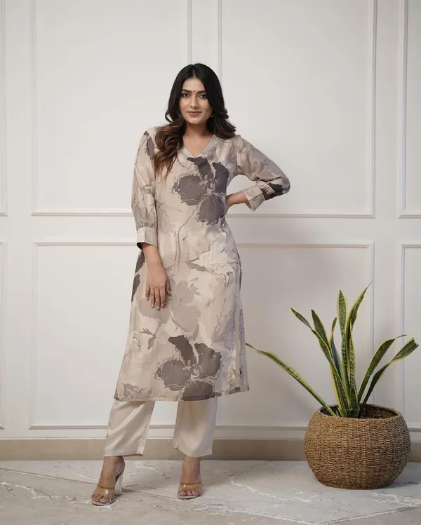 Enjoy_New_Floral_Kurta_Pant_Set_With_Amazing_Lace_Work_Rd03_Nude_Cream