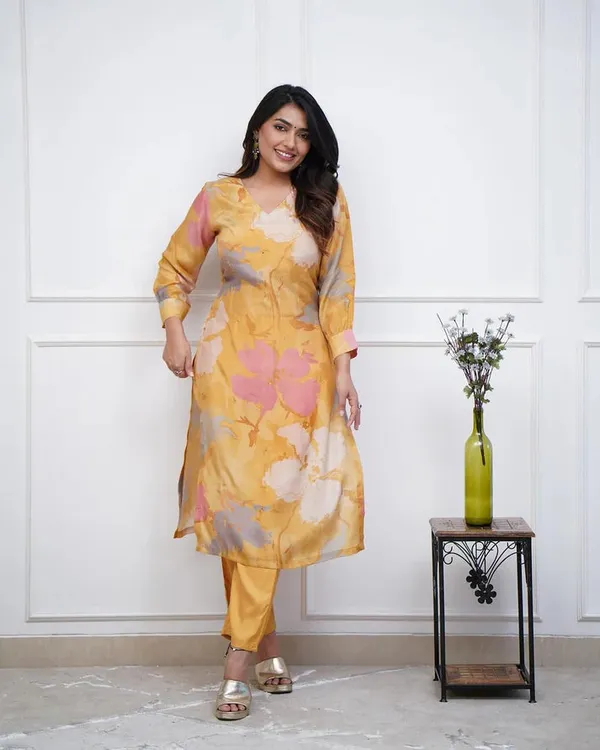 Enjoy_New_Floral_Kurta_Pant_Set_With_Amazing_Lace_Work_Rd03_Yellow