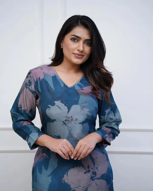 Enjoy_New_Floral_Kurta_Pant_Set_With_Amazing_Lace_Work_Rd03_Navy_Blue
