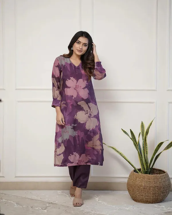 Enjoy_New_Floral_Kurta_Pant_Set_With_Amazing_Lace_Work_Rd03_Purple