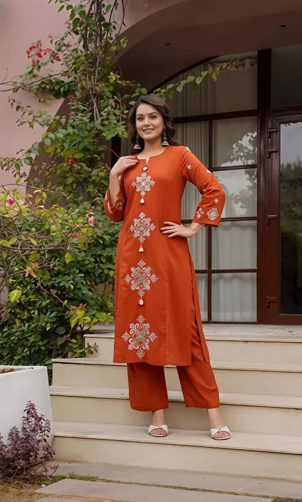 Fine_Cotton_Fabric_With_Beautiful_Embroidery_On_Neck_Sleeves_Kurti_With_Plazo_With_One_Side_Pockets_On_Pant_Swsk57