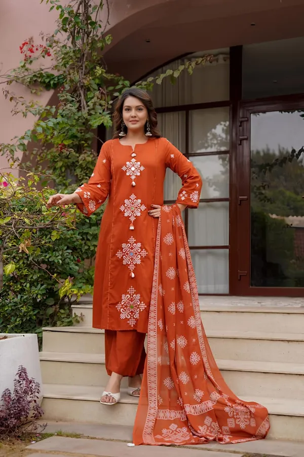 Fine_Cotton_Fabric_With_Beautiful_Embroidery_On_Neck_Sleeves_Kurti_With_Plazo_With_One_Side_Pockets_On_Pant_Swsk57