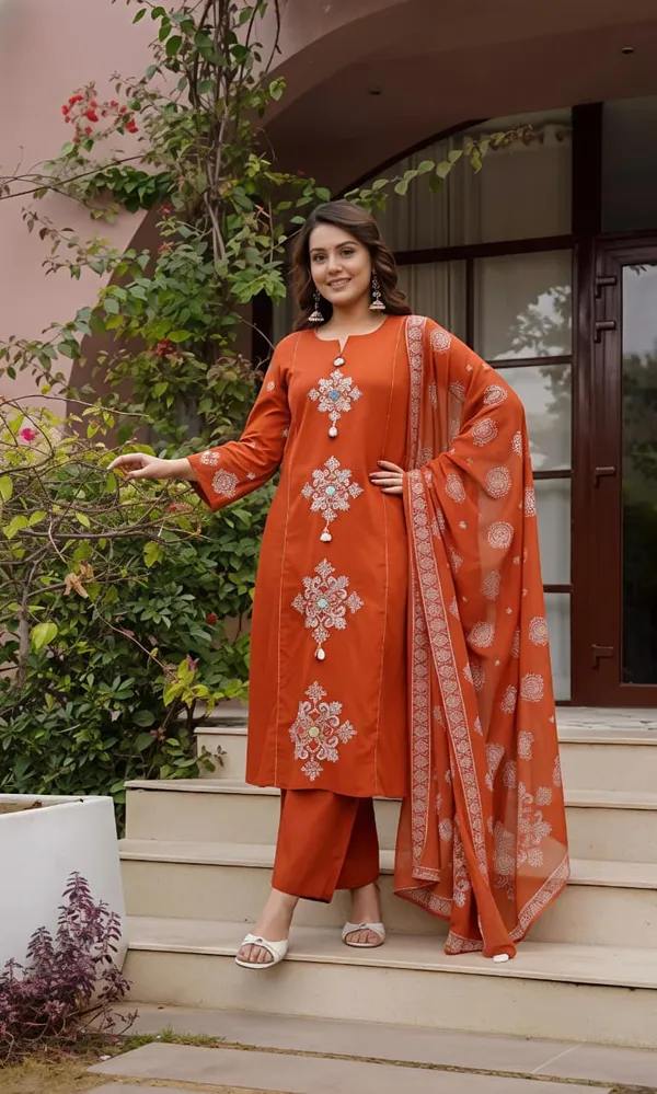 Fine_Cotton_Fabric_With_Beautiful_Embroidery_On_Neck_Sleeves_Kurti_With_Plazo_With_One_Side_Pockets_On_Pant_Swsk57
