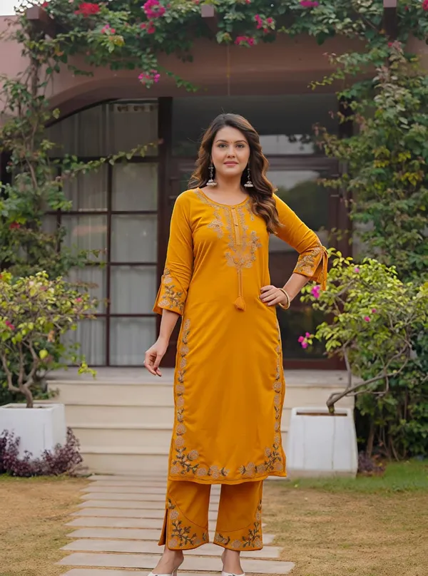 Fine_Cotton_Fabric_With_Beautiful_Embroidery_On_Neck_Sleeves_Kurti_With_Embroidered_Plazo_With_One_Side_Pockets_On_Pant_Swsk58