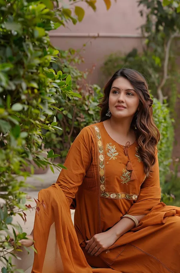 Fine_Cotton_Fabric_With_Beautiful_Embroidery_On_Neck_Sleeves_Kurti_With_Plazo_With_One_Side_Pocket_On_Pant_Swsk59_Rust_Orange