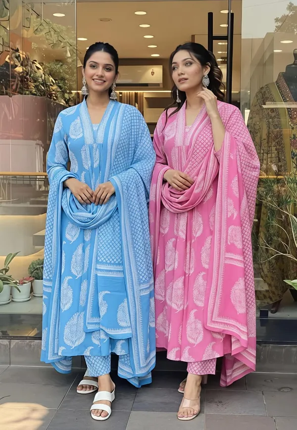 New_Stylish_And_Affordable_Beautiful_Look_A_Line_Cut_Set_Swsk61_Sky_Blue