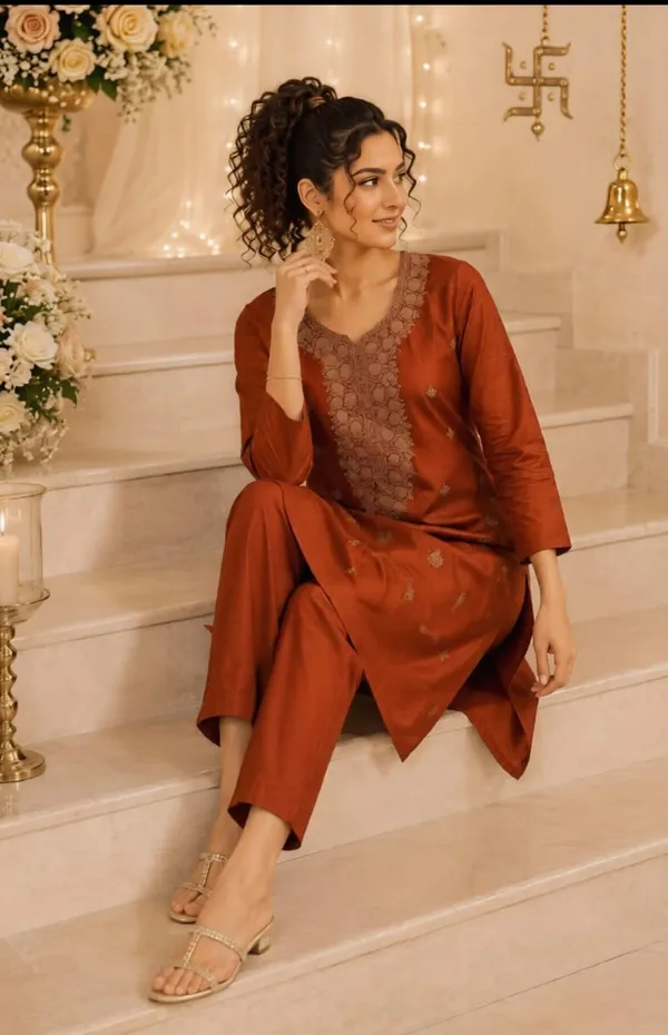 Designer_Gold_Work_Kurta_Pant_Set_For_Women_Rrrd50_Rust_Orange