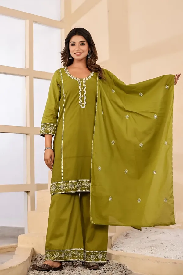 Meher_Grace_Three_Piece_Suit_Set_Swsk67_Olive_Green
