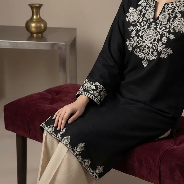 Embroidery_Black_Cotton_Kurta_Set_With_Palazzo_Pants