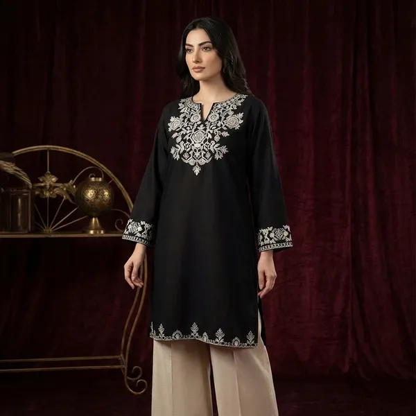 Embroidery_Black_Cotton_Kurta_Set_With_Palazzo_Pants