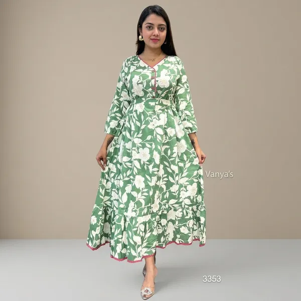 Adorn_Your_Appearance_With_This_Floral_Printed_Cotton_Gown_This_Gown_Set_Is_As_Elegant_As_It_Looks_Adjustable_Belt_Given_To_Set_Fitting_As_Per_Body_Shape_Green