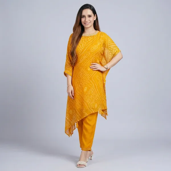 Export_Chinnon_Premium_Bhandej_Hand_Work_Kaftan_Pattern_Kurti_With_Premium_Pant_At_Manufacturing_Rate_Wacd126_01_Orange