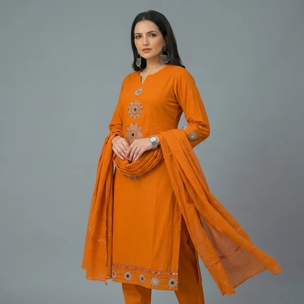 Pink_Embroidered_Kurta_Set_With_Dupatta_Swdh01_Bright_Orange