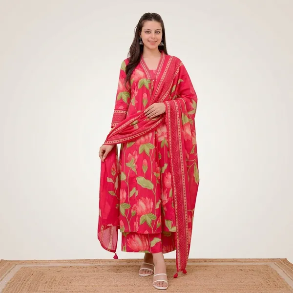 New_Stylish_And_Affordable_Beautiful_Look_Straight_Alia_Cut_Set_With_Beautiful_Print_And_Fabric_Pure_Cotton_Swsk14_Red