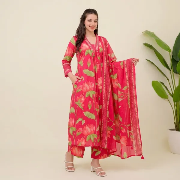 New_Stylish_And_Affordable_Beautiful_Look_Straight_Alia_Cut_Set_With_Beautiful_Print_And_Fabric_Pure_Cotton_Swsk14_Red