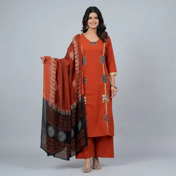 Beautifull_Straight_Petan_Set_With_Beautiful_Pech_Work_And_Hand_Katha_Work_On_All_Over_Kurti_Swsk11_Rust_Orange