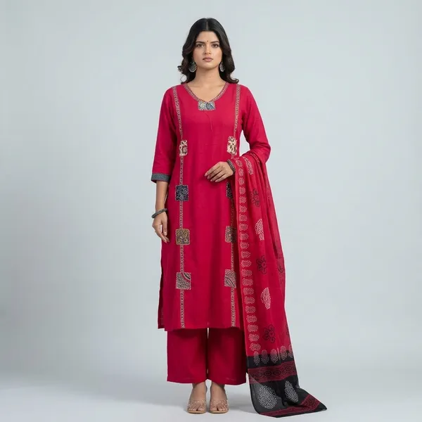 Beautifull_Straight_Petan_Set_With_Beautiful_Pech_Work_And_Hand_Katha_Work_On_All_Over_Kurti_Swsk11_Magenta_Pink