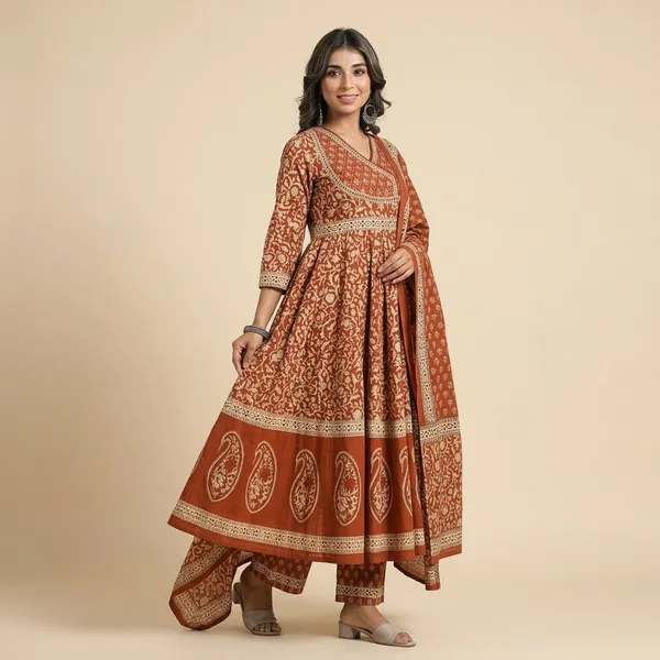 New_Stylish_And_Affordable_Beautiful_Look_Straight_Set_With_Beautiful_Print_And_Fabric_Pure_Cotton_Swsk09_Rust_Orange