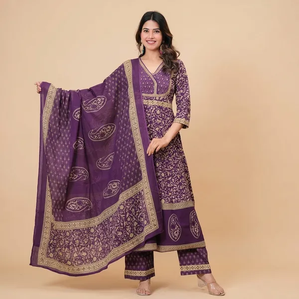 New_Stylish_And_Affordable_Beautiful_Look_Straight_Set_With_Beautiful_Print_And_Fabric_Pure_Cotton_Swsk09_Purple
