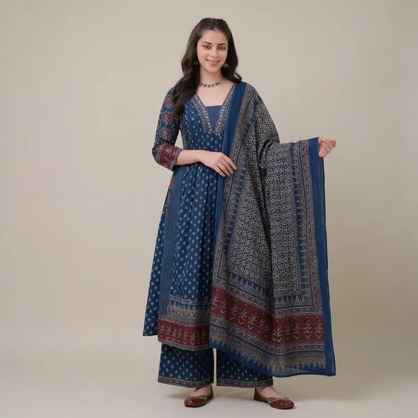 New_Stylish_And_Affordable_Beautiful_Look_Straight_Set_With_Beautiful_Print_And_Fabric_Pure_Cotton_Swsk06_Navy_Blue