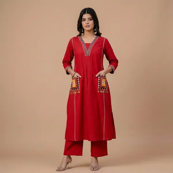 New_Stylish_And_Affordable_Beautiful_Look_Start_A_Line_Set_With_Beautiful_Elephant_Print_And_Fabric_Pure_Cotton_Swsk05_Red