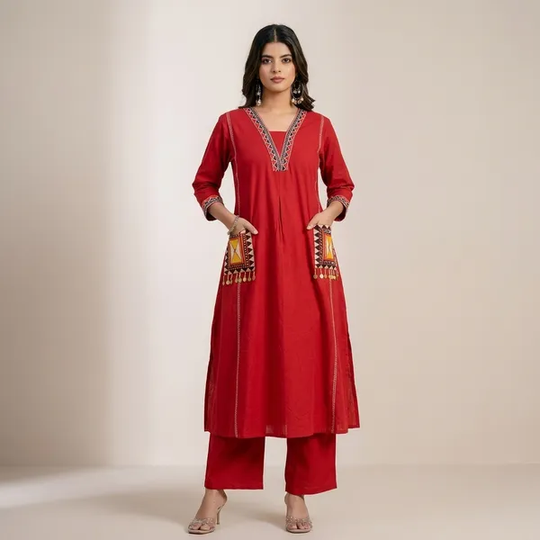New_Stylish_And_Affordable_Beautiful_Look_Start_A_Line_Set_With_Beautiful_Elephant_Print_And_Fabric_Pure_Cotton_Swsk05_Red