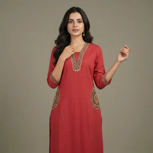Fine_Cotton_Flex_Fabric_Beautiful_Embroidery_On_Neck_Sleeves_Pocket_Kurti_With_Plazo_With_Cotton_Cotton_Flex_Swsk03_Pink