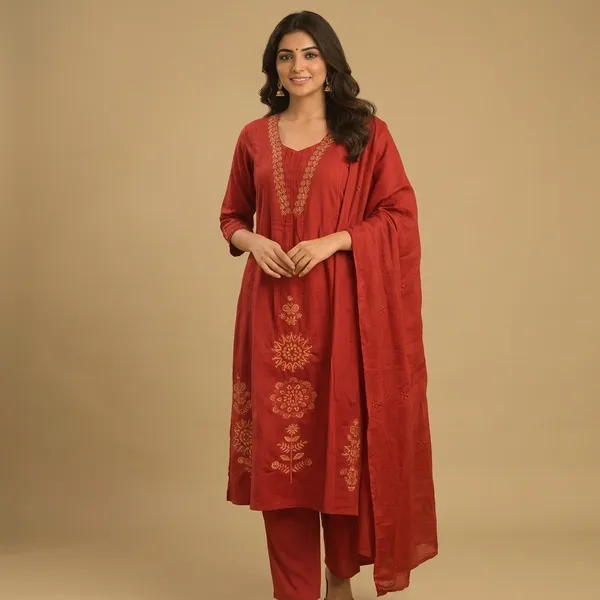 Red_Embroidered_Kurta_Set_With_Matching_Dupatta_For_Women_Swdh13