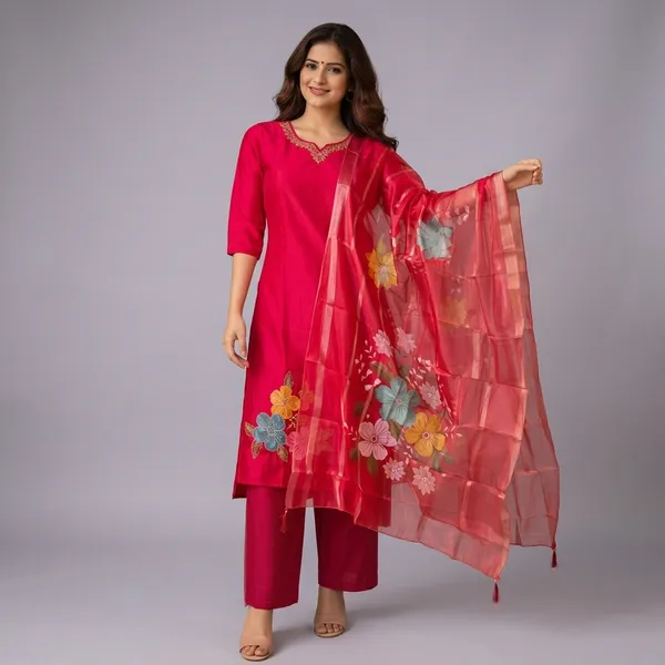 Pink_Floral_Printed_Kurta_Set_With_Organza_Dupatta_For_Women_Swdh15