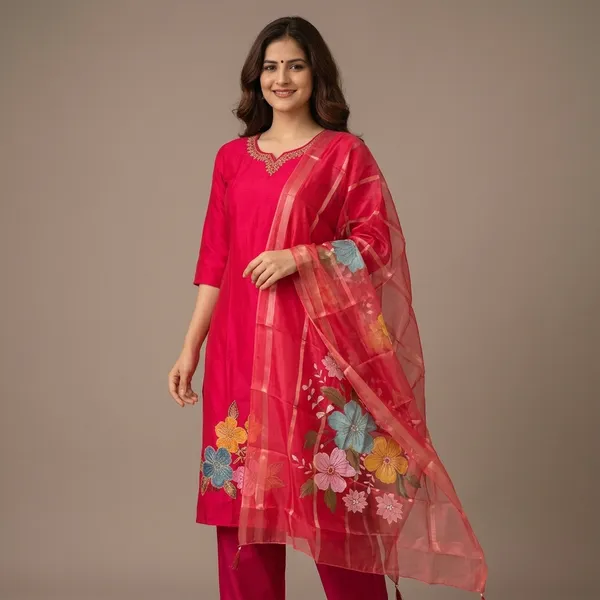 Pink_Floral_Printed_Kurta_Set_With_Organza_Dupatta_For_Women_Swdh15