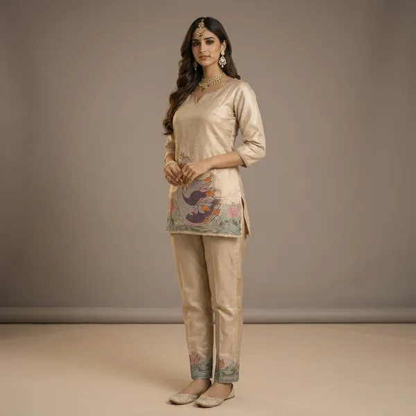 Beige_Swan_Motif_Embroidered_Kurta_Set_Swdh19