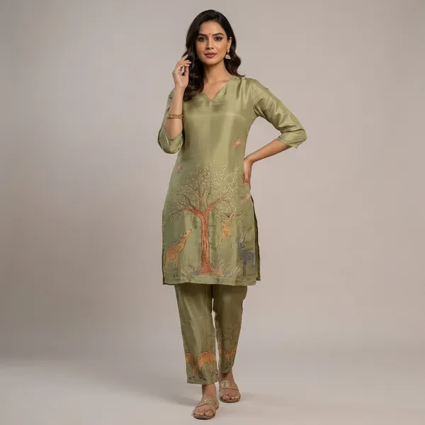 Olive_Green_Nature_Inspired_Printed_Kurta_Pant_Set_Swdh24