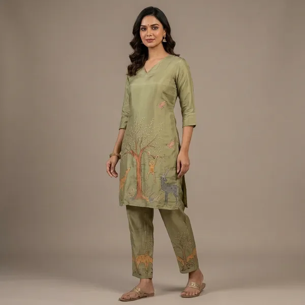 Olive_Green_Nature_Inspired_Printed_Kurta_Pant_Set_Swdh24