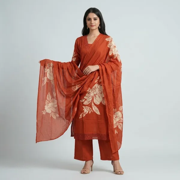 Rust_Orange_Floral_Printed_Kurta_Palazzo_Set_With_Dupatta_Swdh26