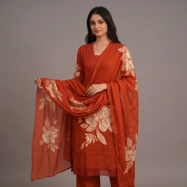 Rust_Orange_Floral_Printed_Kurta_Palazzo_Set_With_Dupatta_Swdh26