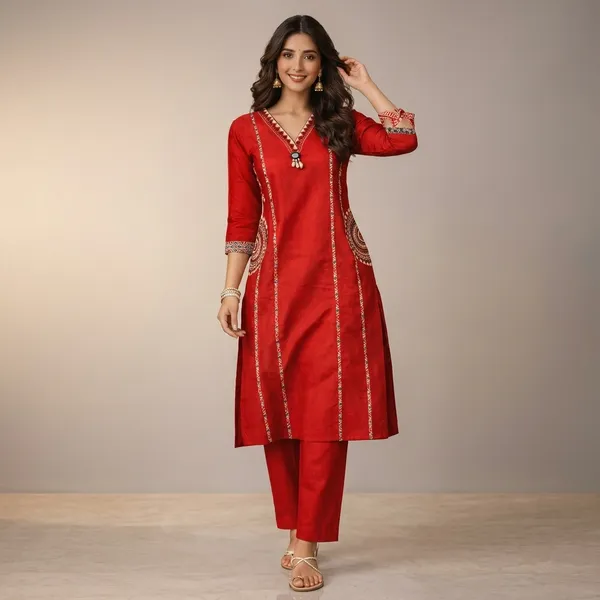 Red_Printed_Embellished_Kurta_Set_For_Women_Swdh30