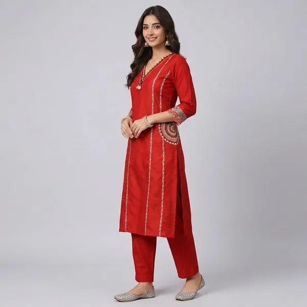 Red_Printed_Embellished_Kurta_Set_For_Women_Swdh30
