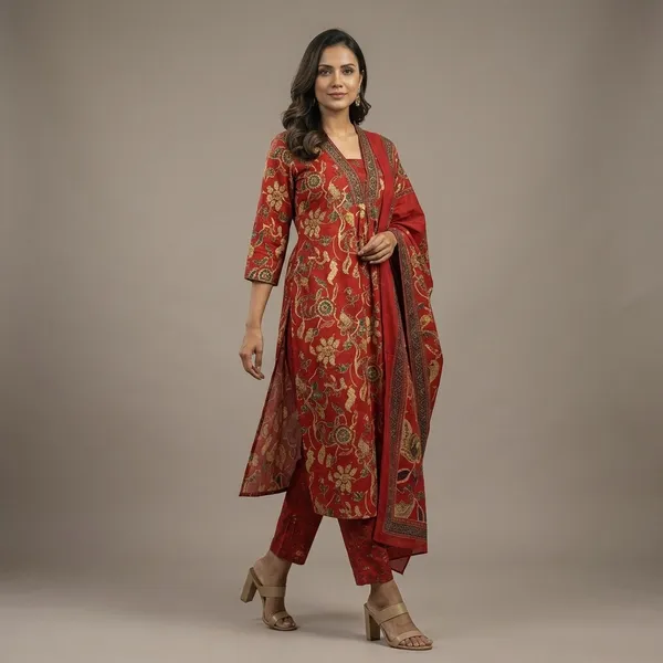 Stylish_Olive_Green_Floral_Kurta_Dupatta_Set_For_Festive_And_Daily_Wear_Swsk37_Mehroon