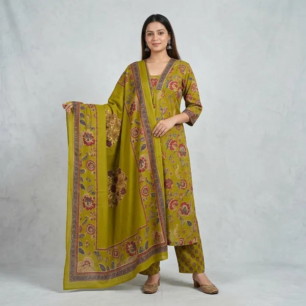 Stylish_Olive_Green_Floral_Kurta_Dupatta_Set_For_Festive_And_Daily_Wear_Swsk37_Olive_Green