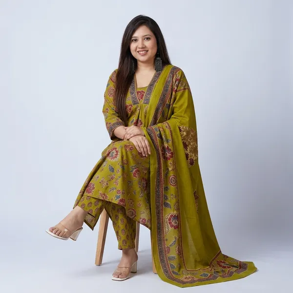 Stylish_Olive_Green_Floral_Kurta_Dupatta_Set_For_Festive_And_Daily_Wear_Swsk37_Olive_Green