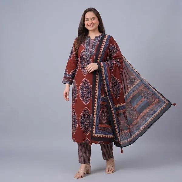 Traditional_Printed_Kurta_Set_For_Women_With_Designer_Dupatta_Swsk38_Mehroon