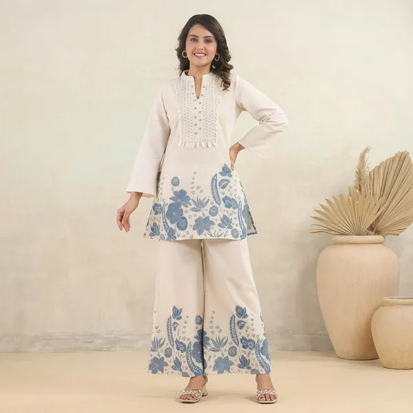 Elegant_Off_White_Printed_Kurta_Set_With_Wide_Leg_Palazzo_Swsk48