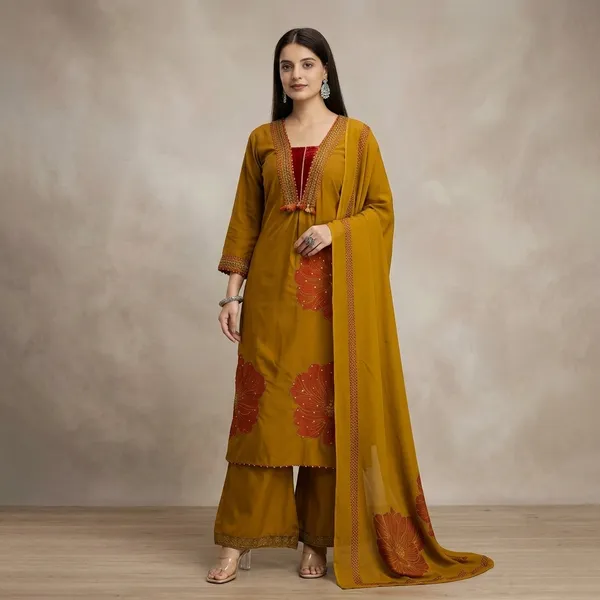 Mustard_Yellow_Floral_Printed_Kurta_Palazzo_Set_With_Dupatta_Rd32
