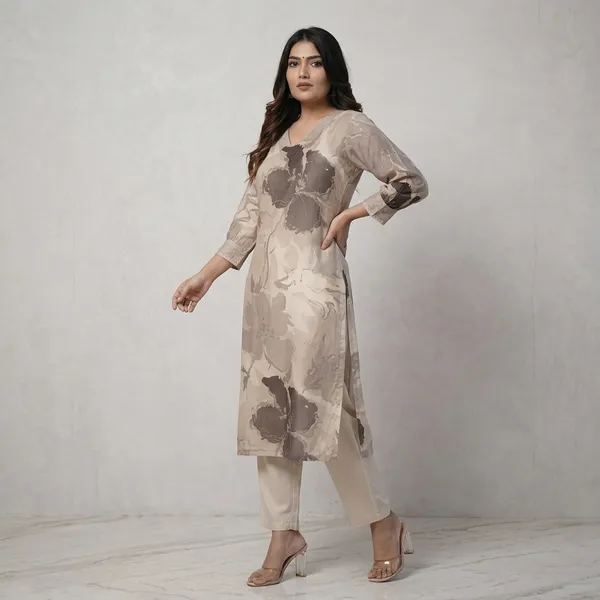 Enjoy_New_Floral_Kurta_Pant_Set_With_Amazing_Lace_Work_Rd03_Nude_Cream