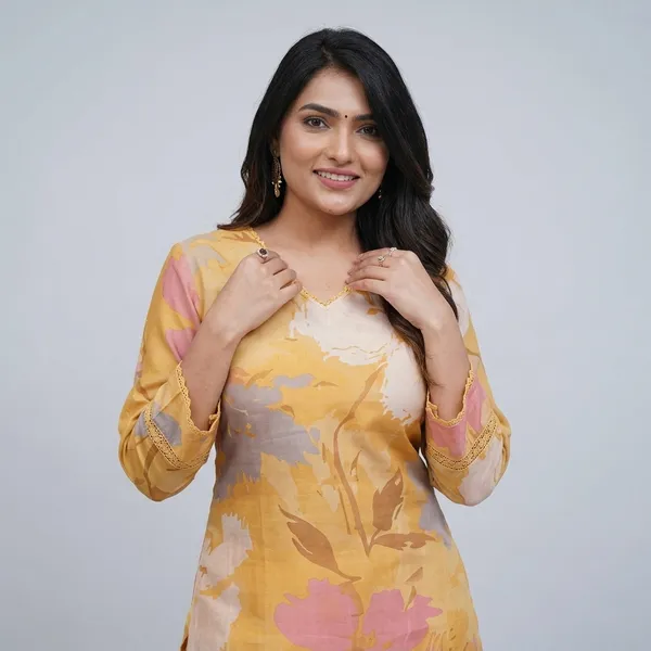 Enjoy_New_Floral_Kurta_Pant_Set_With_Amazing_Lace_Work_Rd03_Yellow